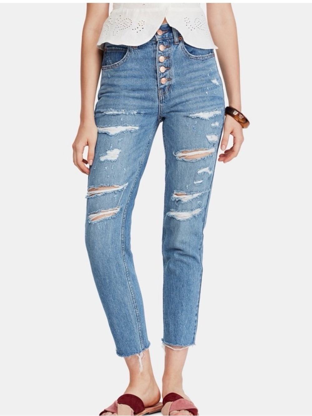Free People We The Free Blossom Rigid Crop Skinny Jeans EUC Size 27 - Picture 3 of 10